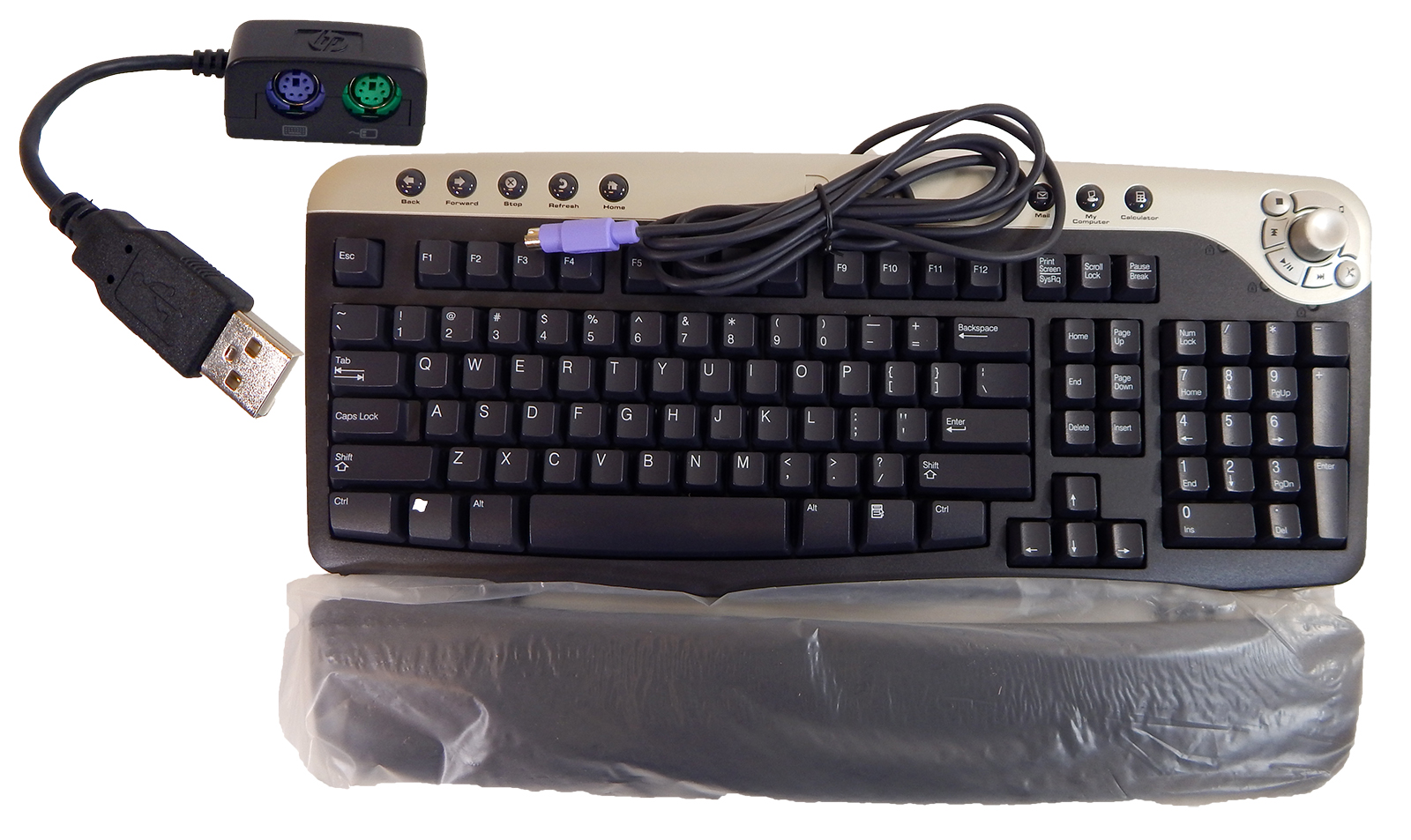 Dell PS2 Multimedia Black Silver Keyboard NEW 2R400 w/ USB Adapter (321711-002)